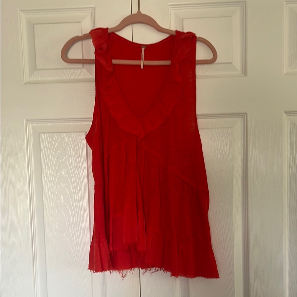 Red Sleeveless Ruffle Top